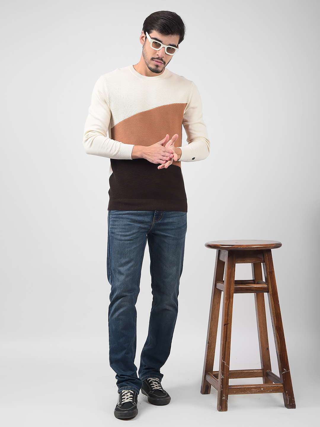 Numero Uno Men Color Block Brown Sweater